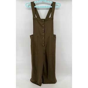 Good Luck Gem Olive Green Button Front Wide Leg Overalls Jumpsuit Womens Large L